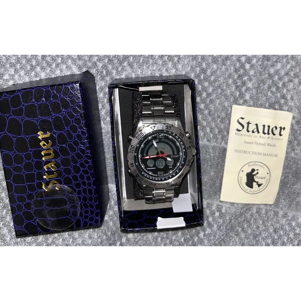 NEW Men's Stauer Compendium Chronograph Hybrid Wrist Watch 19093 3ATM W/ Box COA